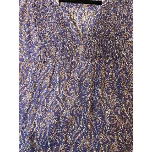 Lucky Brand Small Purple Floral V‎ Neck Boho Long Sleeve Peasant Blouse Smocked - Picture 3 of 8